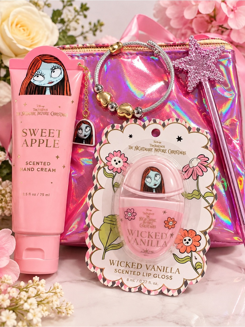 Disney Sally Nightmare Xmas Sweet Apple Hand Cream & Vanilla Lip Gloss Set Pink